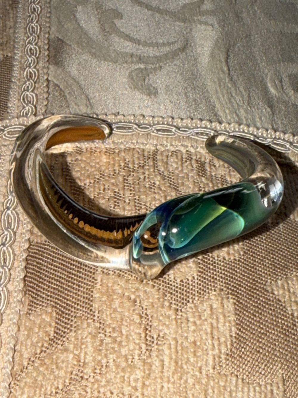 Venetian glass Clear gold and GreenCuff Bracelet  very unique